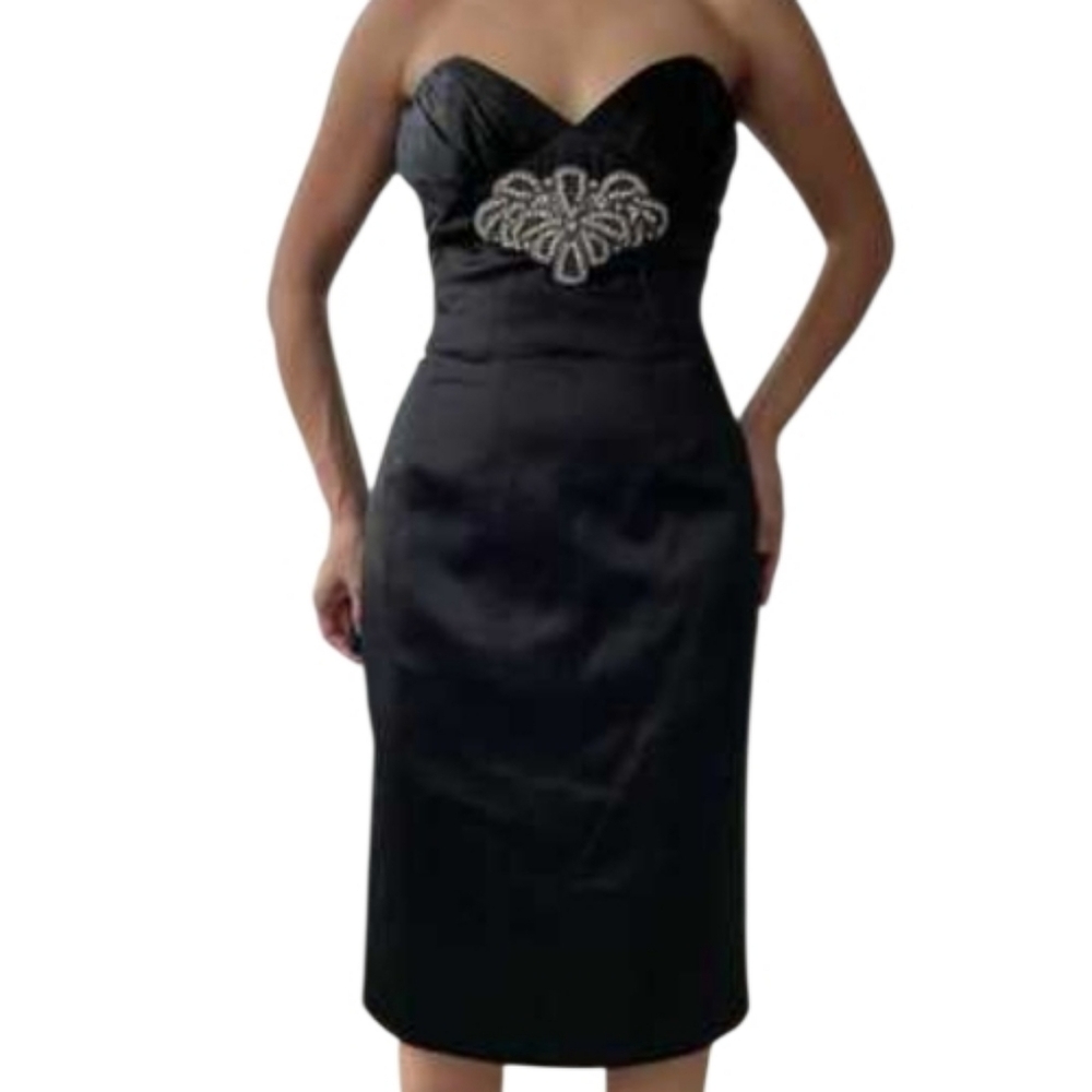 Betsey Johnson Black Silk Strapless Cocktail Dress Size 8